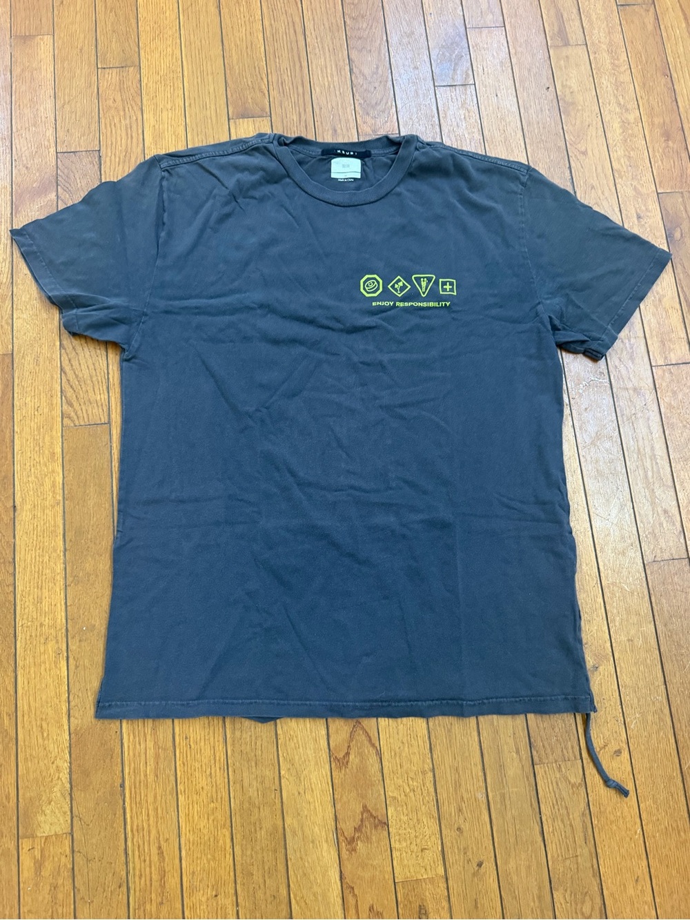 Men's Black Graphic Tee with Neon Green Icons